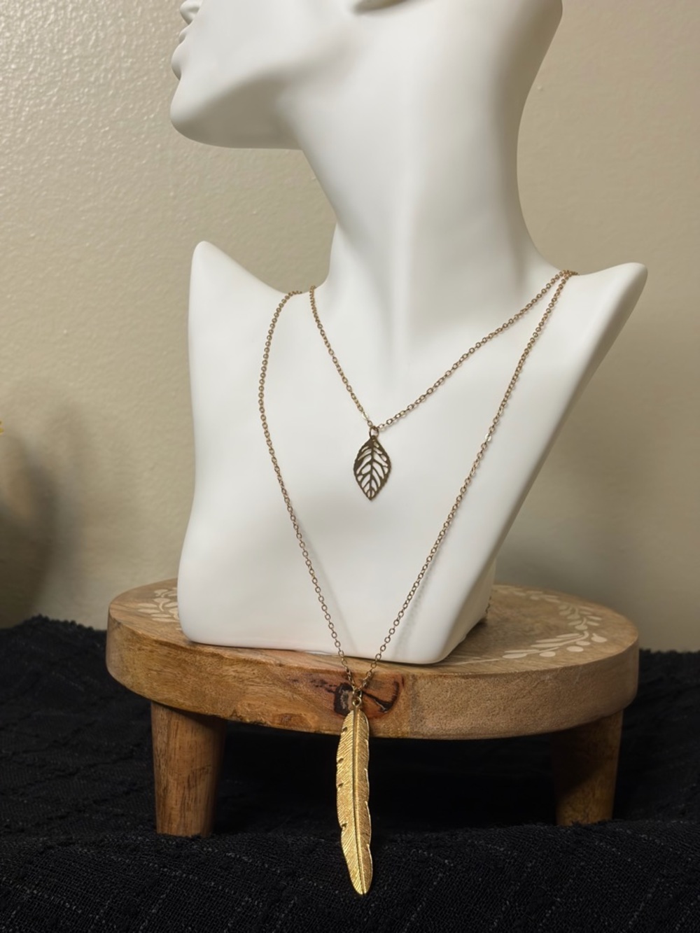 Rooted and Rising Layered Gold Leaf Necklace Boho Nature Jewelry Long Pendant